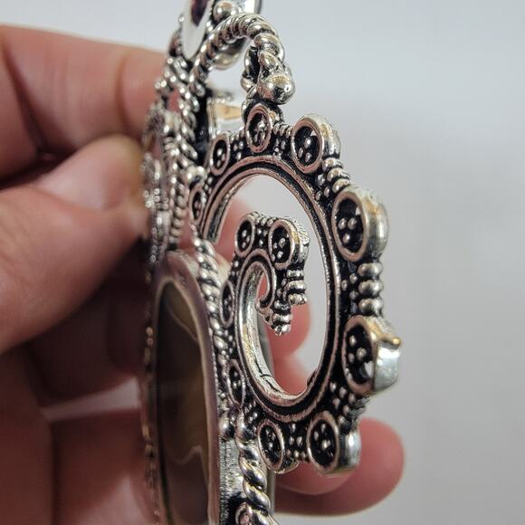 Sterling Silver Pendant with Striped Banded Agate and Faceted Garnet Stones - Picture 5 of 10